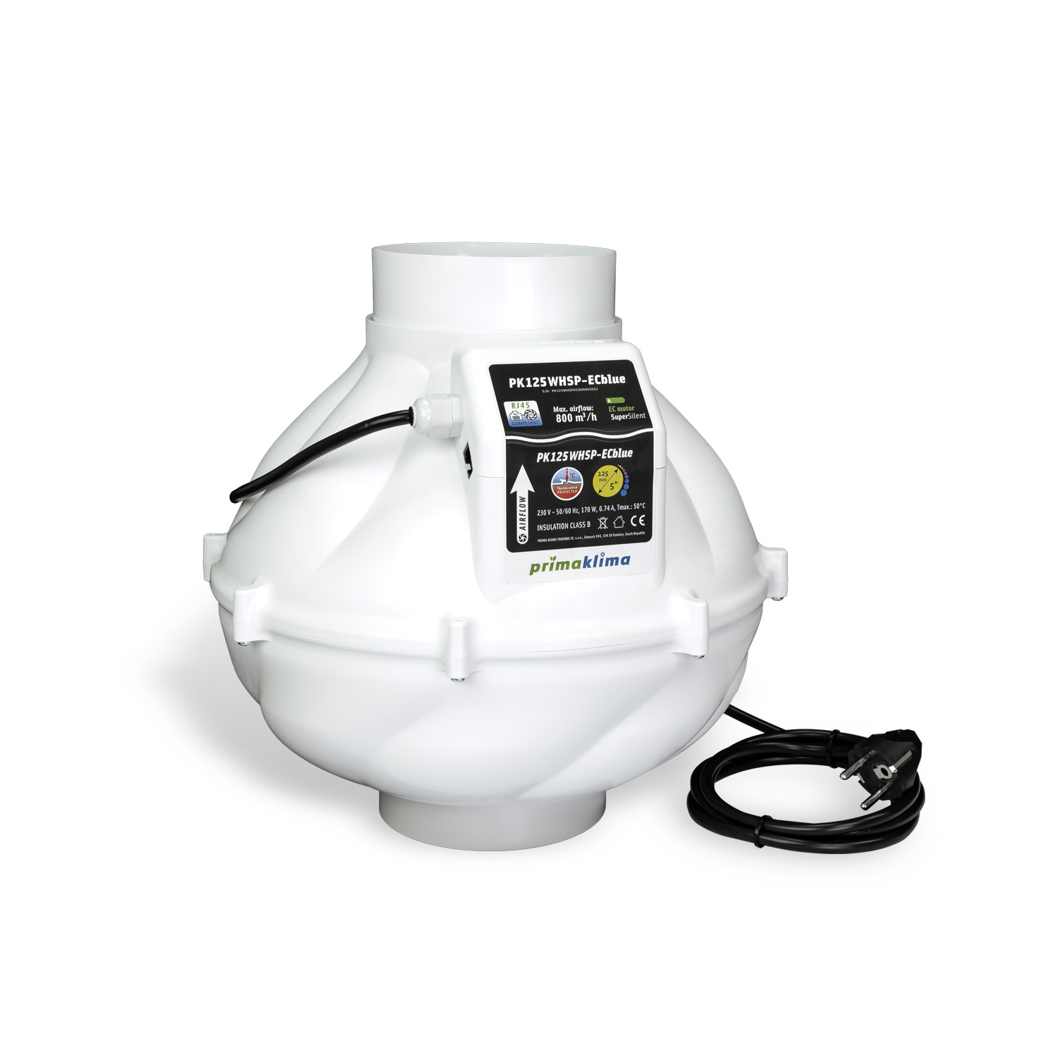 PrimaKlima Whisperblower ECblue (800 m³/h), PK125-WHSP-Ecblue