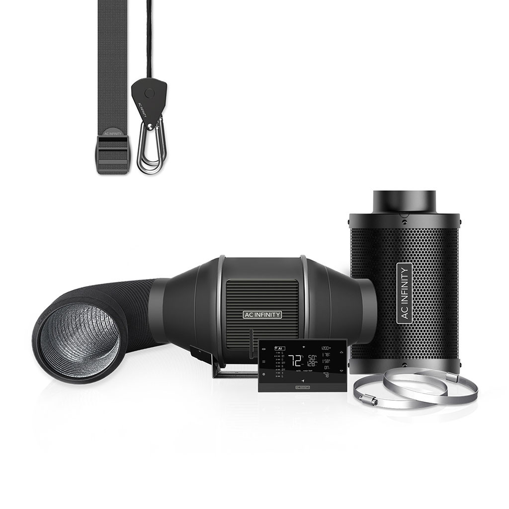 AC Infinity Luftfilter-Set AI+ PRO 100 mm, Inline-Rohrventilator mit Controller AI+ und Aktivkohlefilter