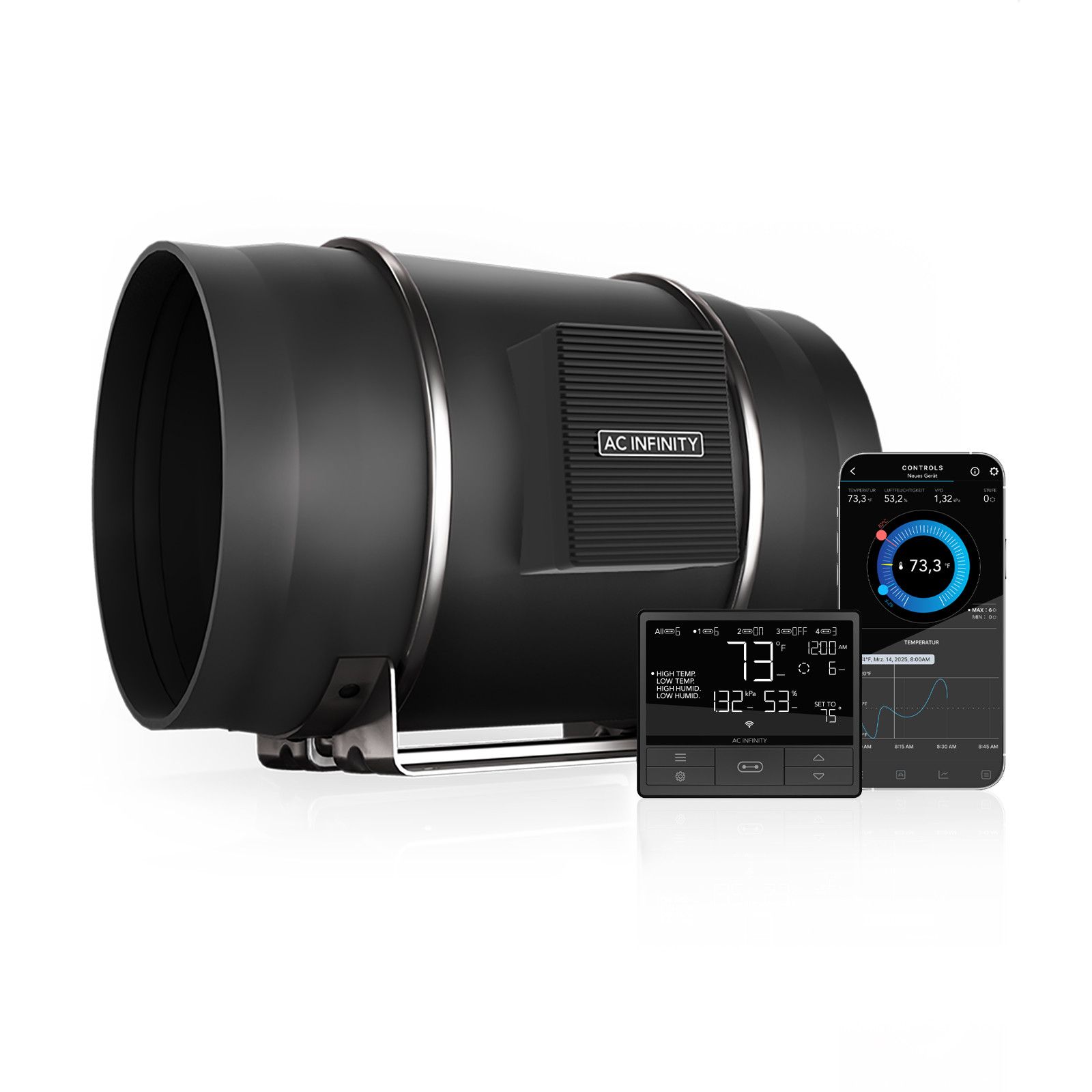 AC Infinity CLOUDLINE PRO T10 - Leiser Inline-Ventilator mit Temperatur-, Feuchtigkeits- und VPD-Controller, 250mm