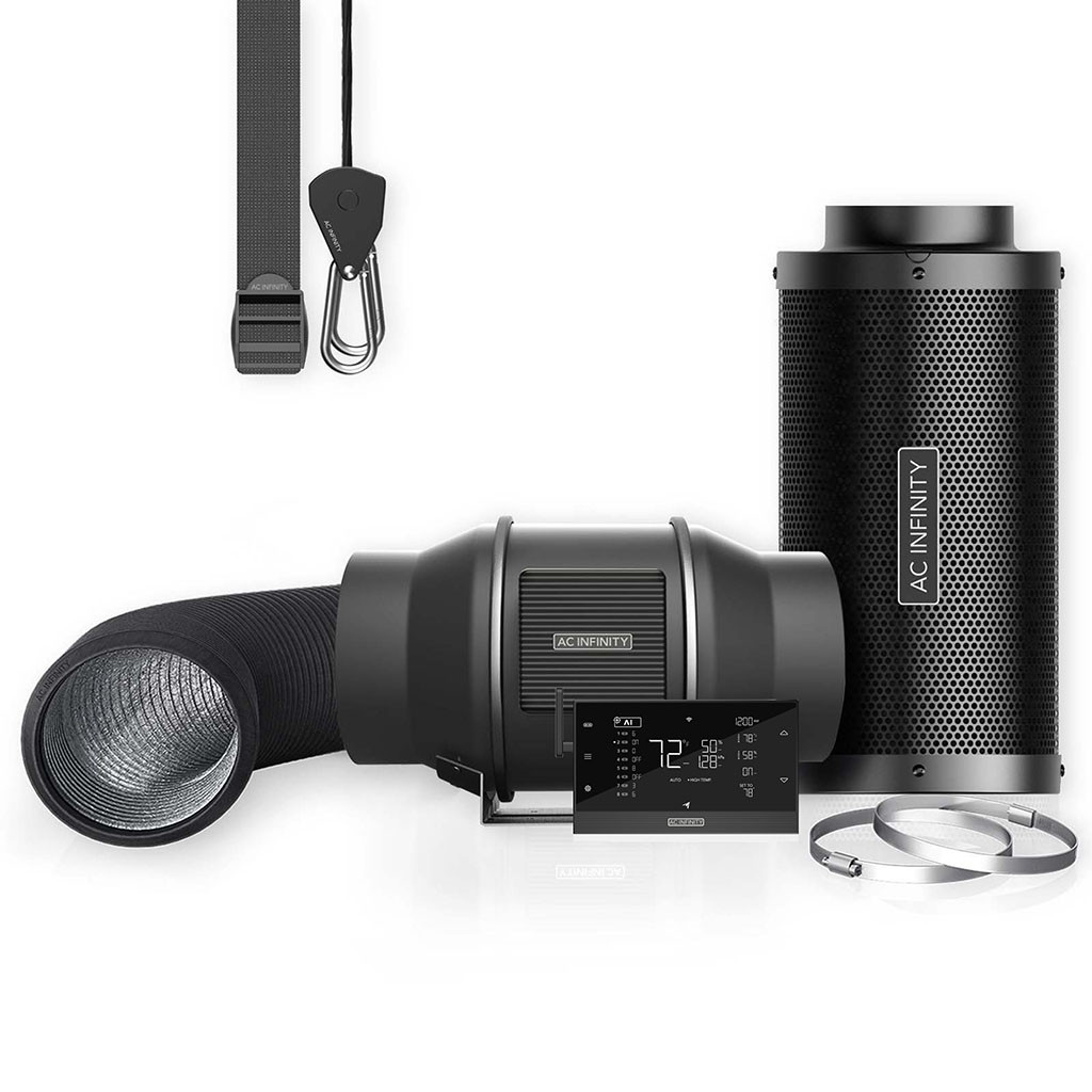 AC Infinity Luftfilter-Set AI+ PRO 150 mm, Inline-Ventilator mit Controller AI+ und Aktivkohlefilter