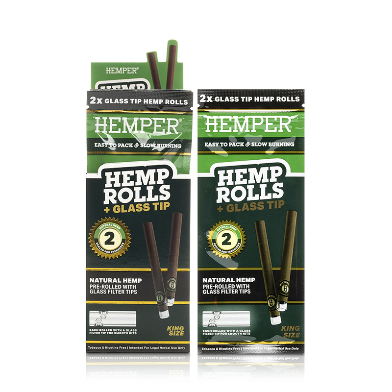 Display HEMPER 2pk King Size Rolls With Glass Tips