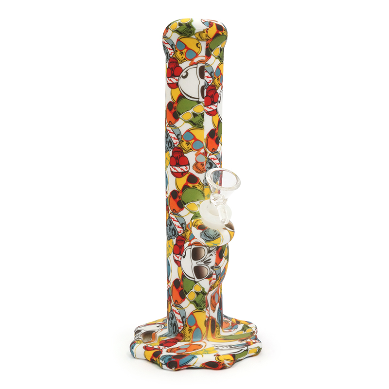 Bong De Silikon Cilinder mit Impresion Water Transfer mit Vastago De Silikon Y Bol De Glas