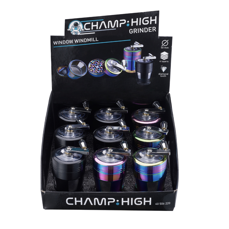 Grinder Ventanilla Mühle (50 mm) - Display 9 Stück - Colores Varios - Champ High 2 Grinder Ventanilla Mühle (50 mm) - Display 9 Stück - Colores Varios - Champ High
