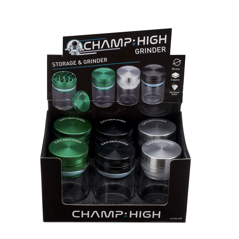 Grinder und Aufbewahrung (50 mm) - Display 6 Stück - Verschiedene Farben - Champ High 2 Grinder und Aufbewahrung (50 mm) - Display 6 Stück - Verschiedene Farben - Champ High