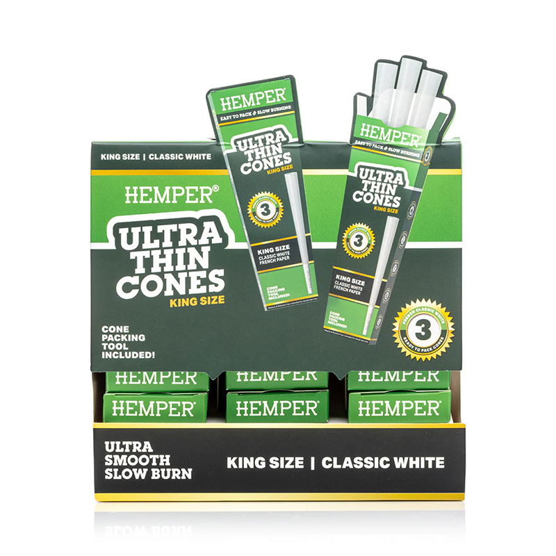 HEMPER - King Size Ultra Thin Cones Classic White 3pk (Display) 4 HEMPER - King Size Ultra Thin Cones Classic White 3pk (Display)