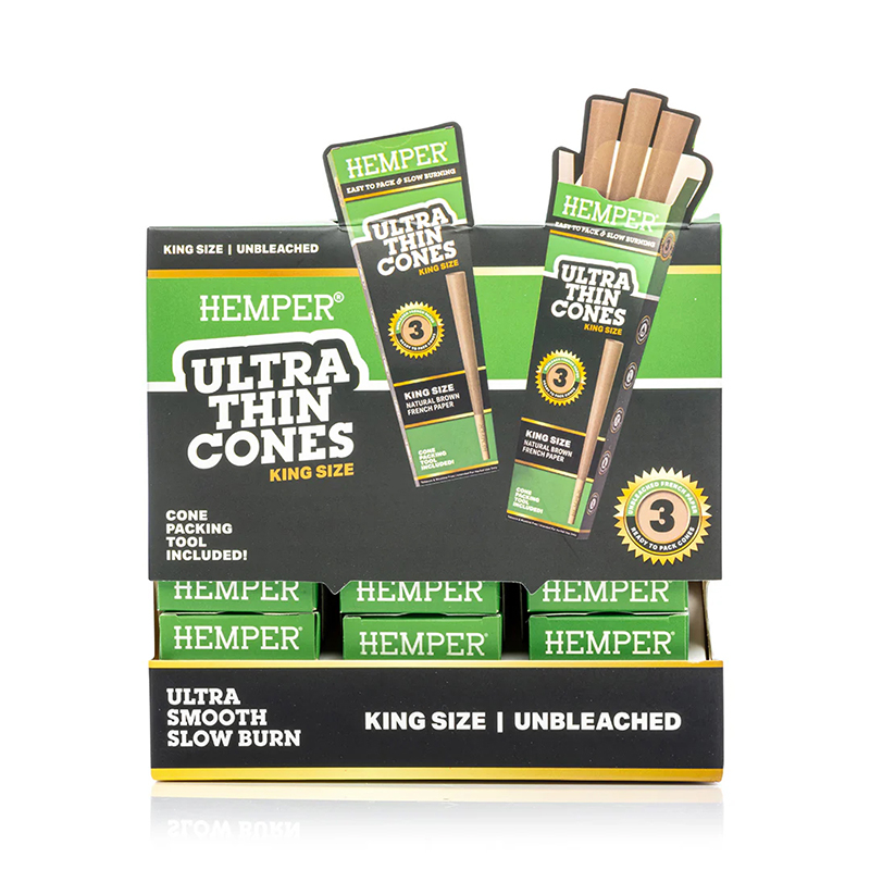 HEMPER - King Size Ultra Thin Cones Unbleached 3pk (Display 24 Stück)