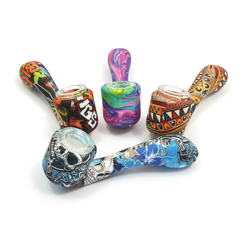 Pfeife Silikon mit Glasbowl (Water-Transfer-Druck)