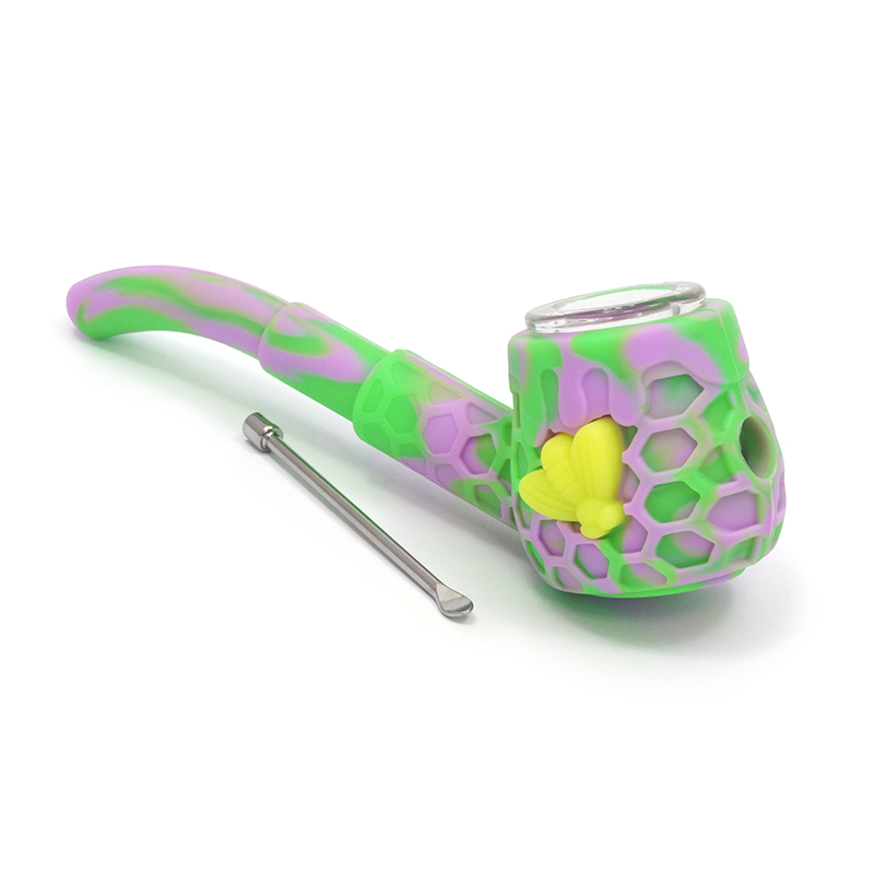 Pfeife Silikon Sherlock's Honey mit Plato Glas und Dabber Edelstahl