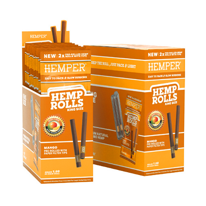 HEMPER - 2pk King Size Rolls Basic - Hemp Paper - Mango (Display 12 Stück)