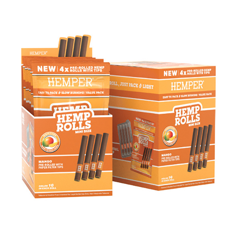 HEMPER - 4pk Mini Rolls Basic - Hemp Paper - Mango (Display 12 Stück)